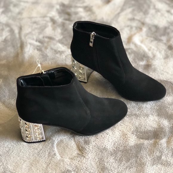 black booties with silver heel